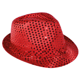 Sombrero Fedora Lentejuelas Rojo