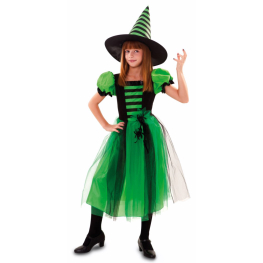 Disfraz de Bruja Verde Con Arañas 10 a 12 años para niña